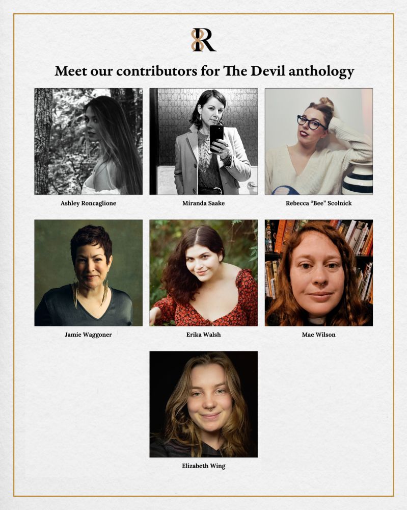 A promotional graphic titled “Meet our contributors for The Devil anthology. It features nine contributors, each with a portrait and their name.
