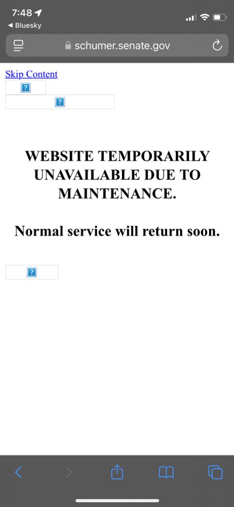 screenshot of Schumer’s website being “temporarily unavailable due to maintenance”