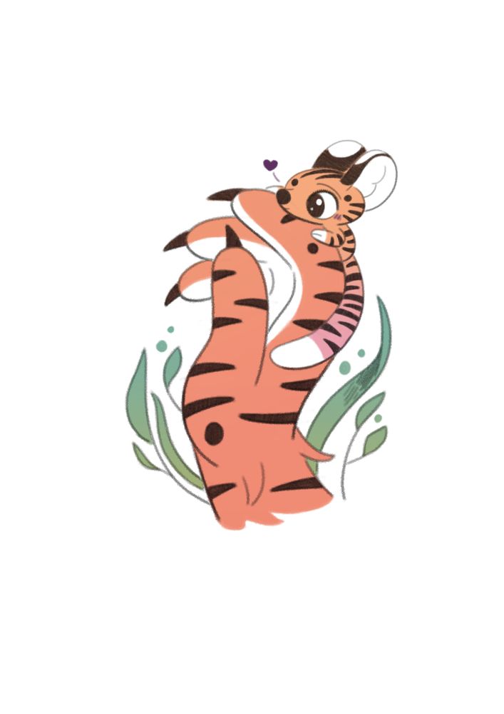 Tigermouse holding on to the fingers of his mothers giant hand