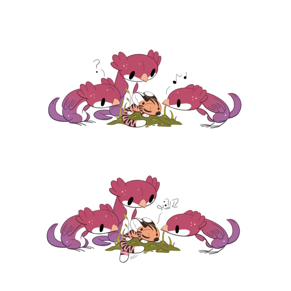 they lean in around the sleeping tigermouse, curious (and hungry?)