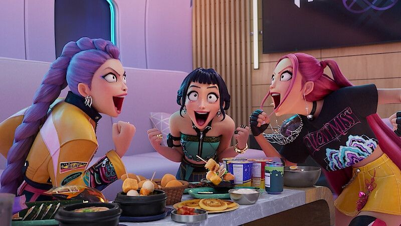 K-pop Demon Hunter Rumi Zoey and Mira getting amped up to eat carbs