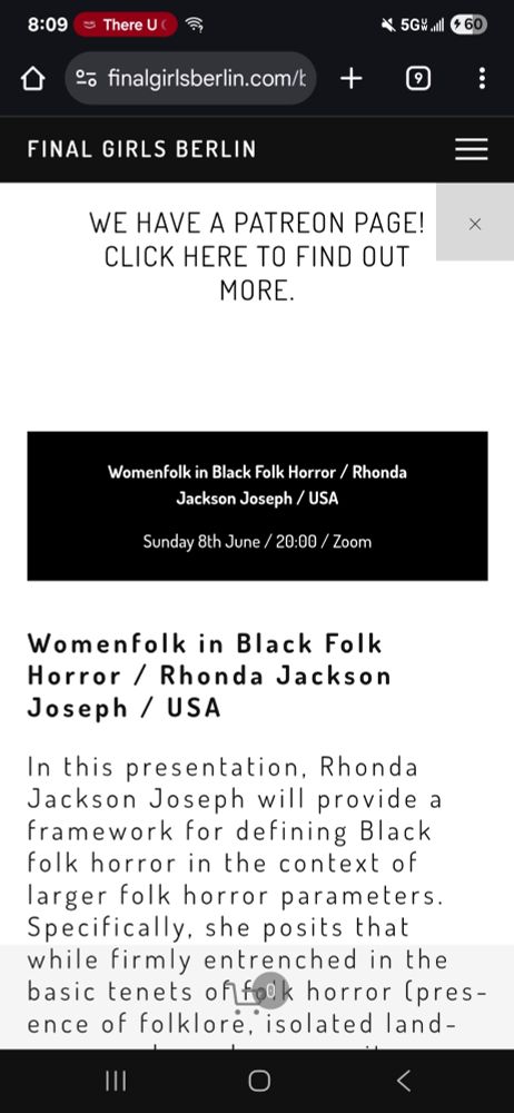 Final Girls Berlin Brain Binge event announcing talk by RJ Joseph.