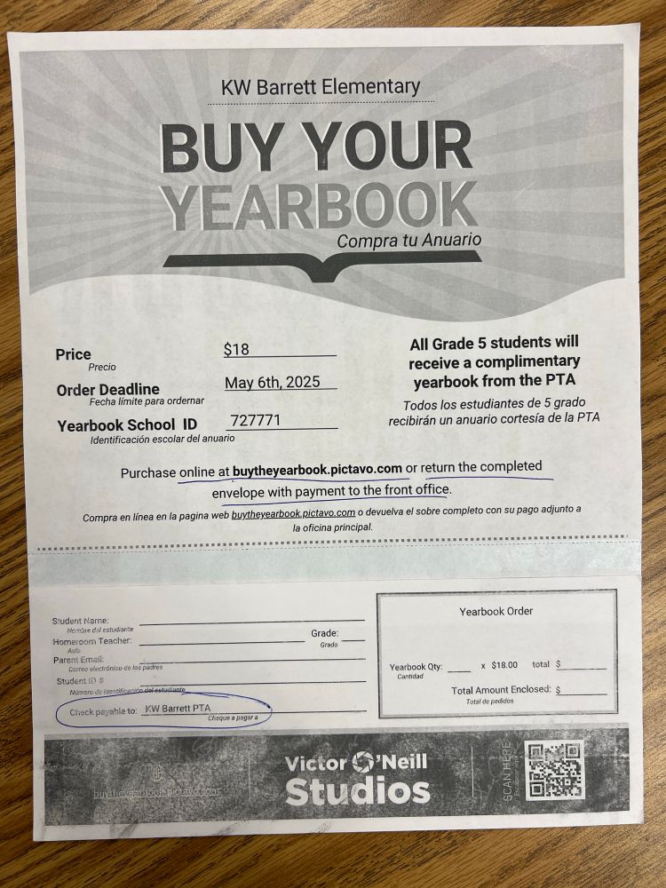 Info for buying a yearbook. 