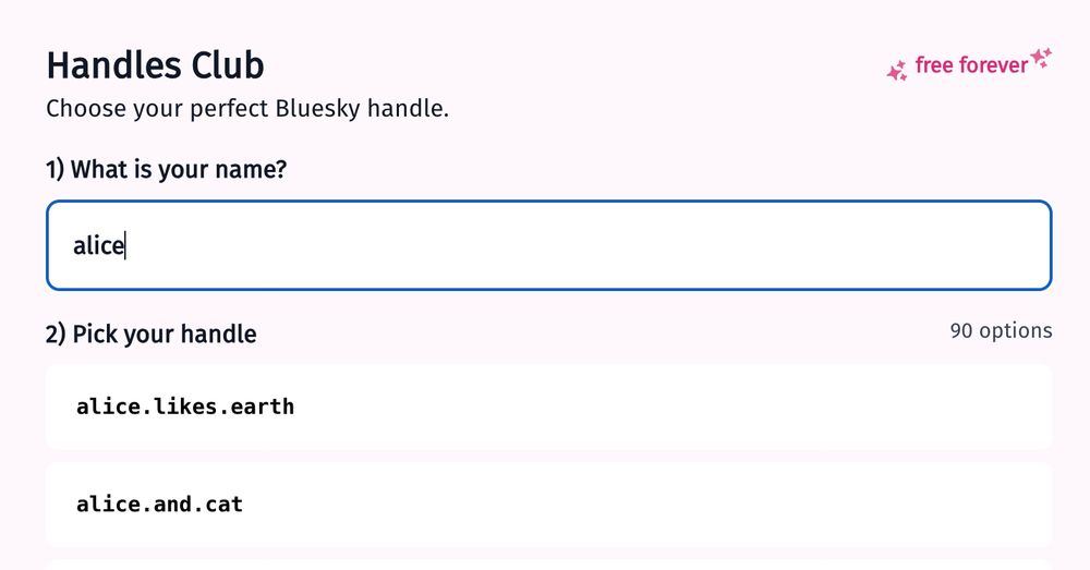 Free handles for Bluesky by Handles Club