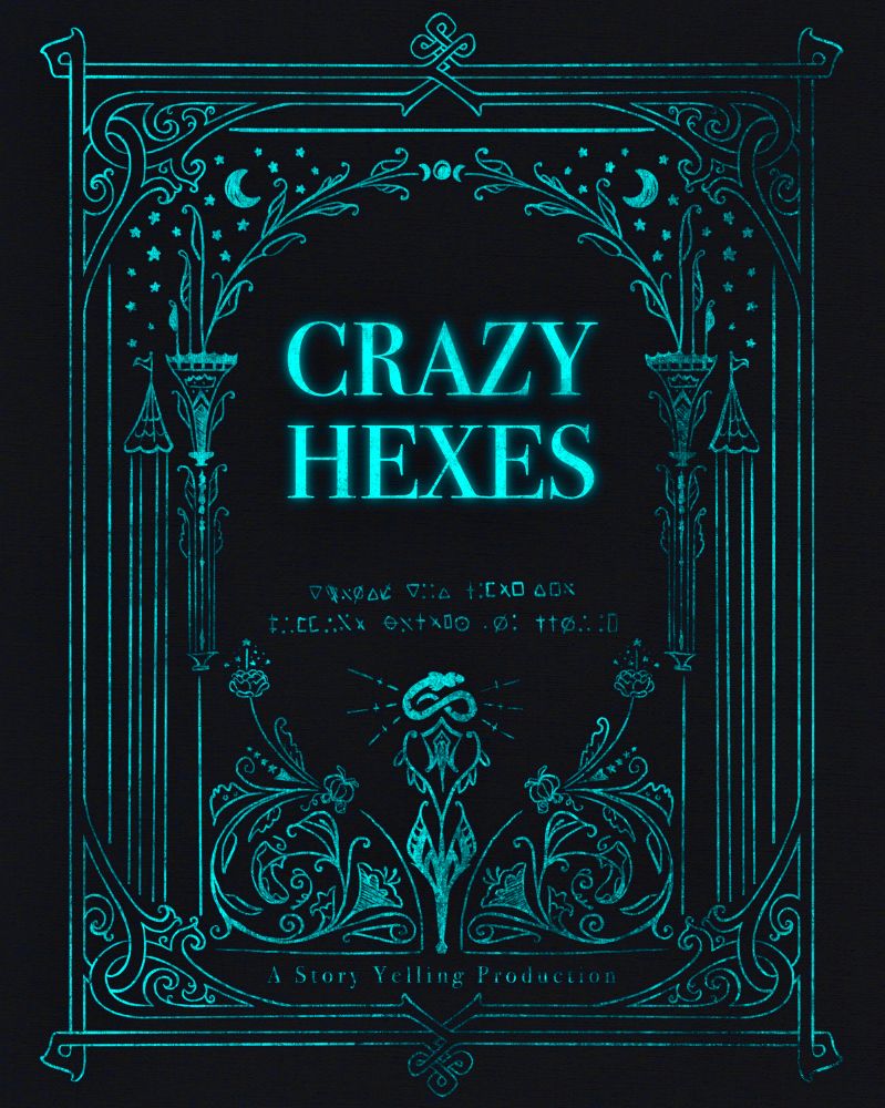 Ornate old book-cover style art featuring the title “Crazy Hexes”