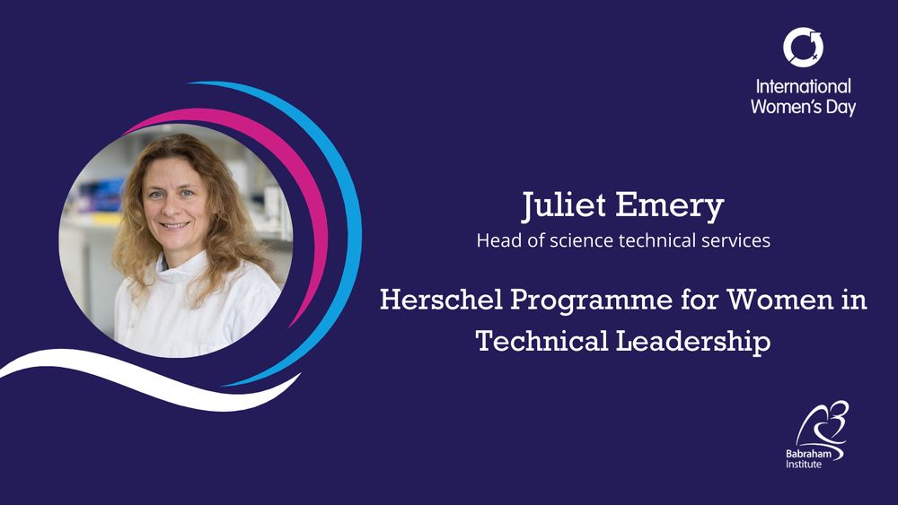 Image shows Juliet. Text reads: Juliet Emery, Head of science technical services. Herschel Programme for Women in Technical Leadership.