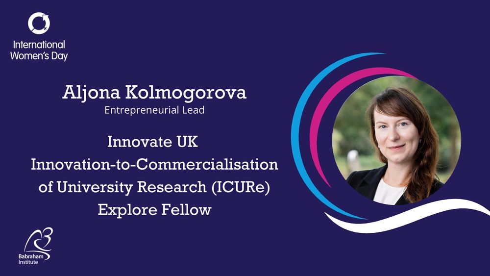 Image shows Aljona. Text reads: Aljona Kolmogorova, Entrepreneurial Lead. Innovate UK Innovation-to-Commercialisation of University Research (ICURe) Explore Fellow