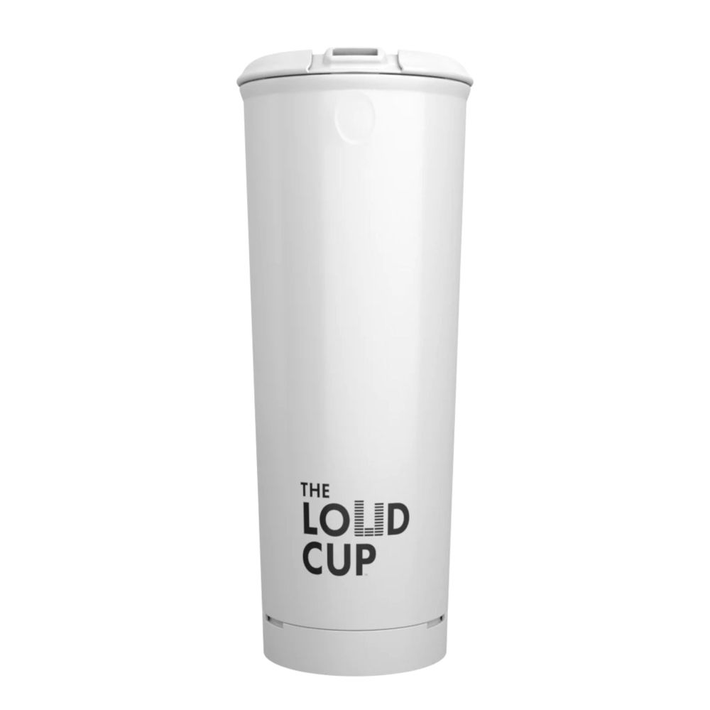 A picture of a plastic cup. It has “the Loud Cup” printed on the side. People can use it as an annoying little horn. It’s dumb and I hate it. 
