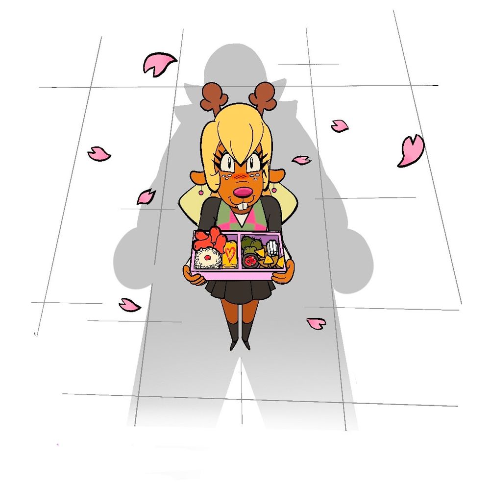 Noelle holds a bento box for Susie. 