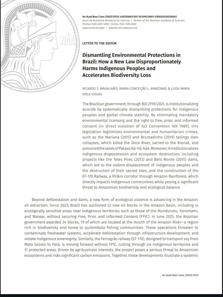 Carta acadêmica denunciando a PL da devastação denominada Dismantling Environmental Protections in Brazil: How a New Law Disproportionately Harms Indigenous Peoples and Accelerates Biodiversity Loss.