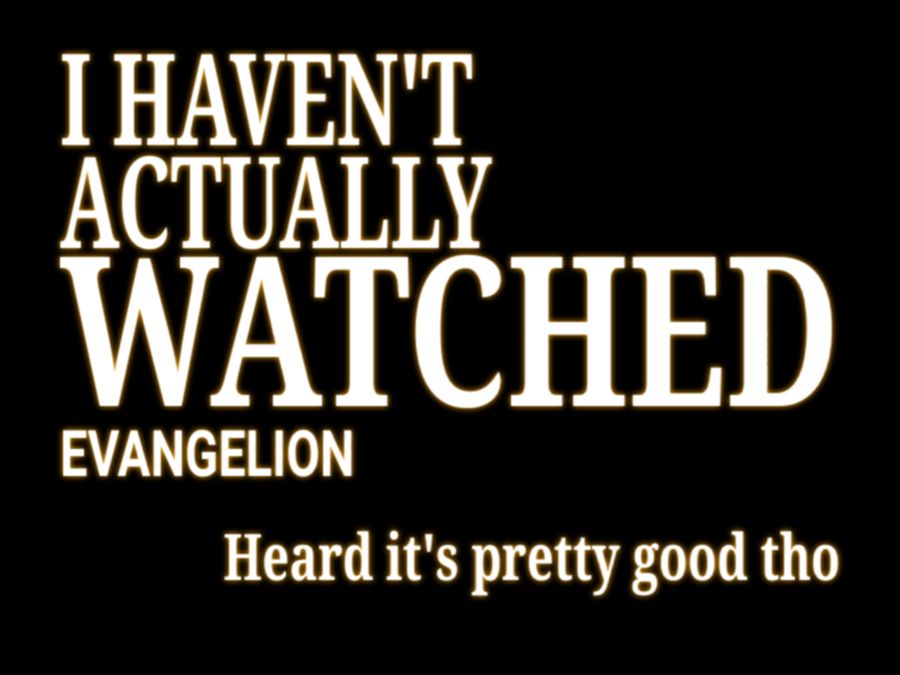 A fake evangellion title card. It reads: "I haven't actually watched evangelion. Heard it's pretty good tho"