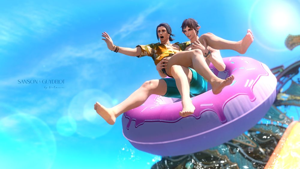 The same scene but closer up, showing Sanson's shocked expression and Guydelot's cheeky grin.