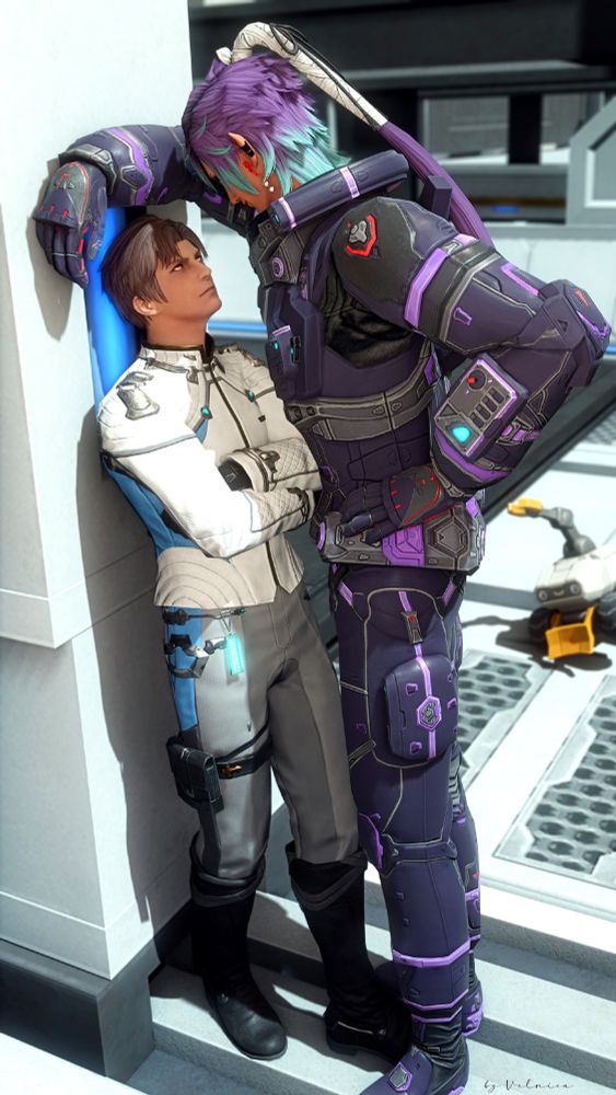 Cora leaning his much taller frame over Alerot.