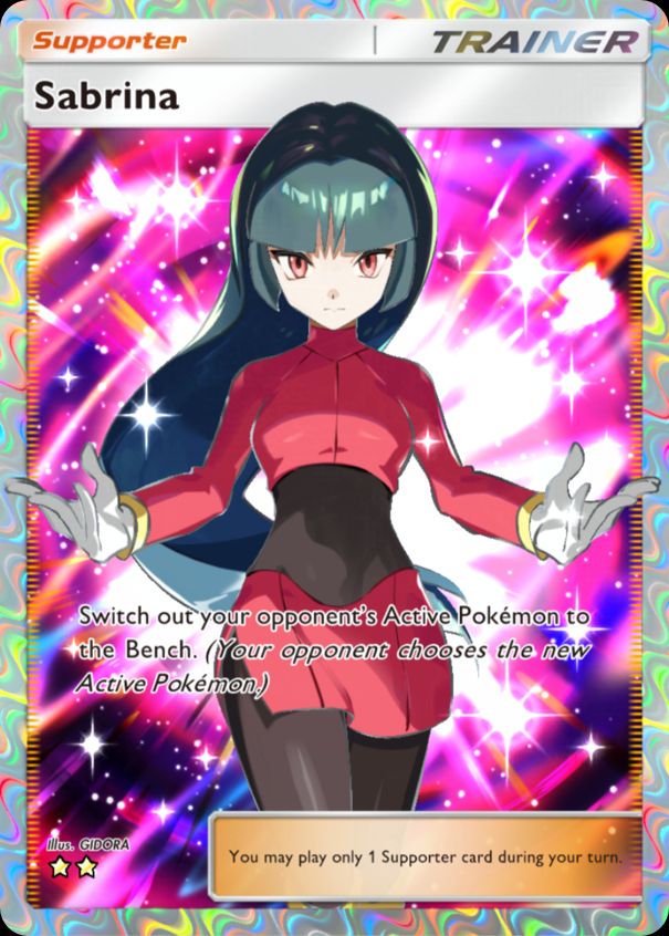 The Super Rare version of Sabrina's card from the Genetic Apex expansion of Pokemon Trading Card Game Pocket.