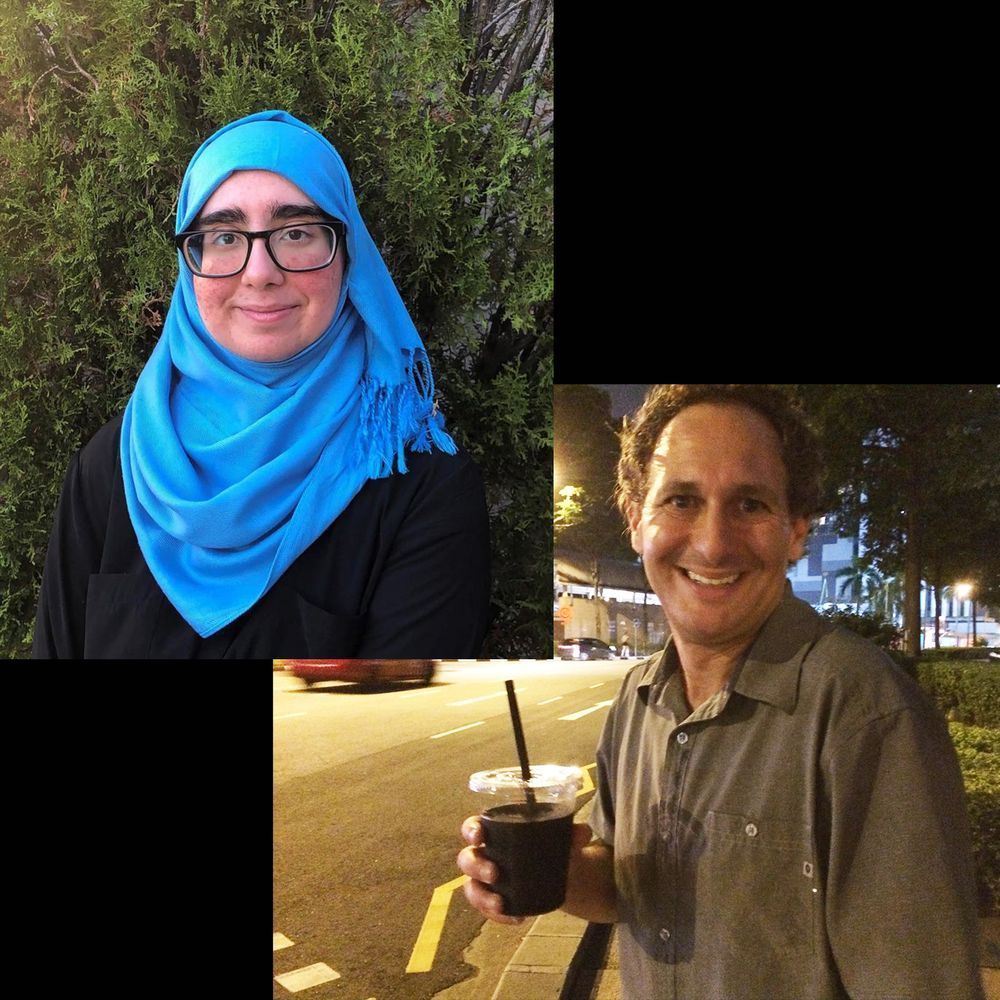 photos of Alia Hamdan and Scott Franklin overlapping each other against a black background. They are each smiling in their photos, both outside.