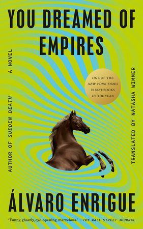 cover of You Dreamed of Empires, featuring neon green and blue swirls with a realistically-painted horse rearing up out of the swirls.