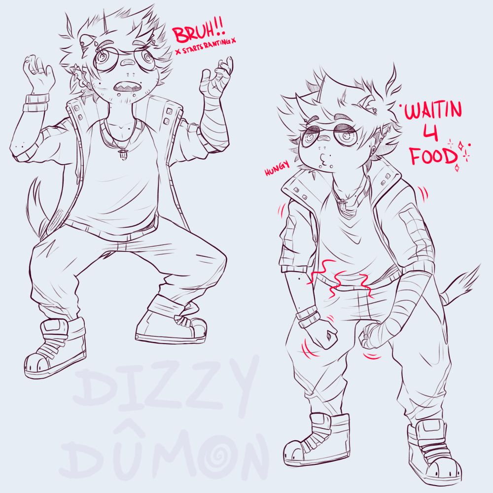 A doodle page of my oc doing a crab walk ranting abt bullshit (probably abt Ezra) and another of him kinda hunched over in a way (I'm explaining this one REALLY bad) waiting for food, he's not in agony like starving just waiting for the timer to ding yk