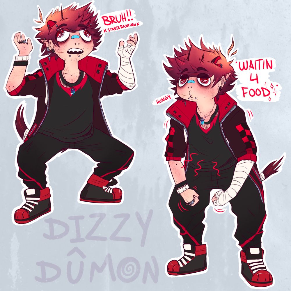 Colored sketches of my oc that I posted last week, one of him doing a crab walk and another of him waiting for his food to get done heating up