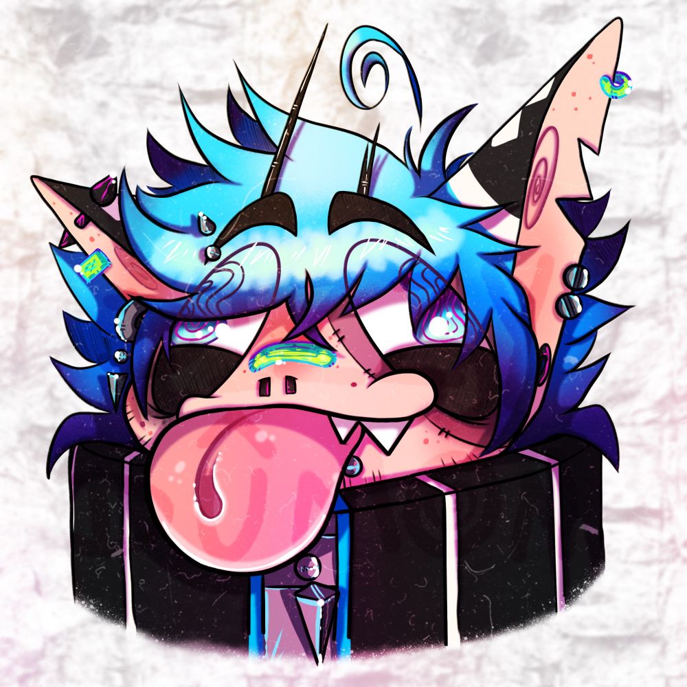 A drawing of my oc with his tongue out looking like a dork 