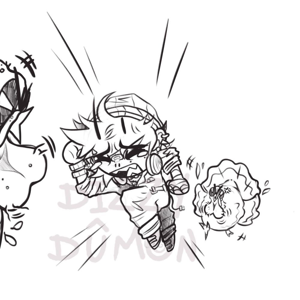 A drawing of my oc being ambushed by testicle necks aka turkeys
Based on a true story~