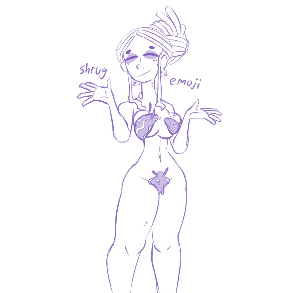 my oc Eldwitch wearing two slugs as a bikini, or something 