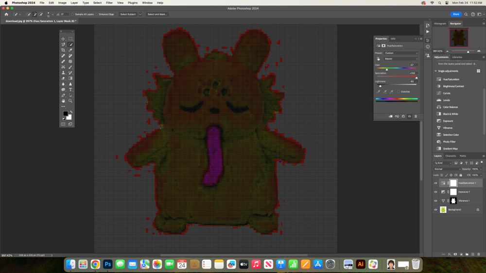 Evil saint plush glow slght red on photoshop 2024 Mac.