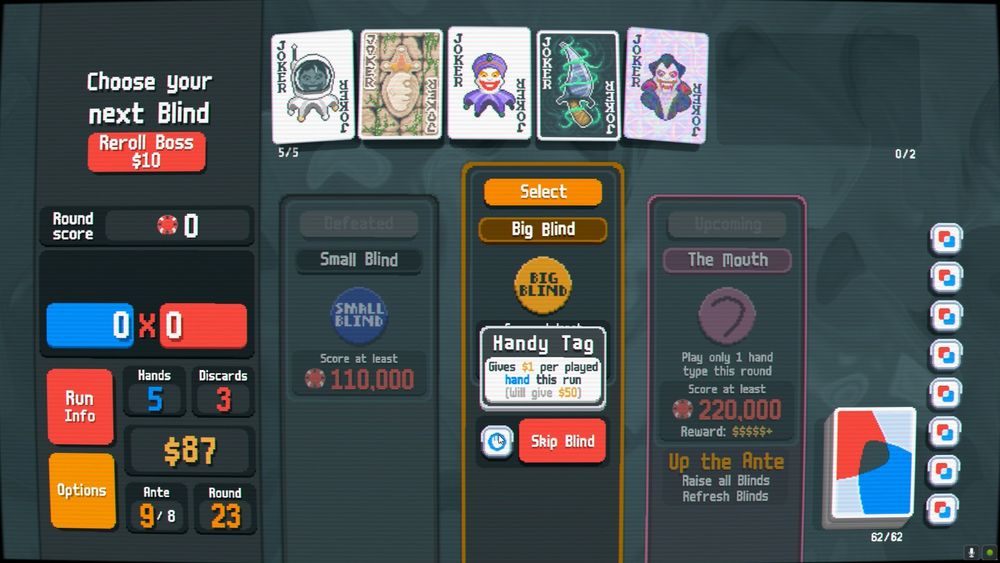 Balatro screenshot with many Double Tags