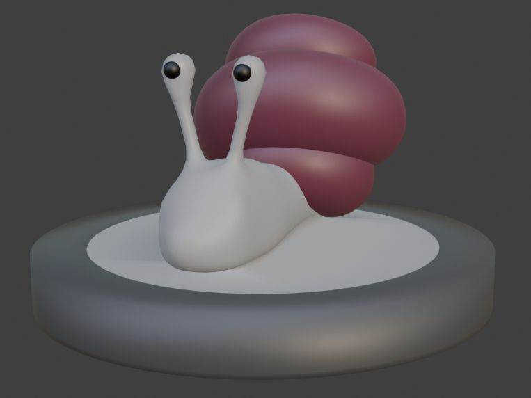 3d render of a simple cartoon snail on a disk