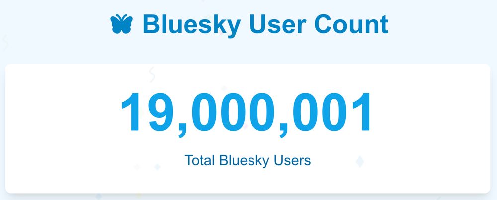 Screenshot saying that Bluesky User Count is 19,000,001 Total Bluesky Users