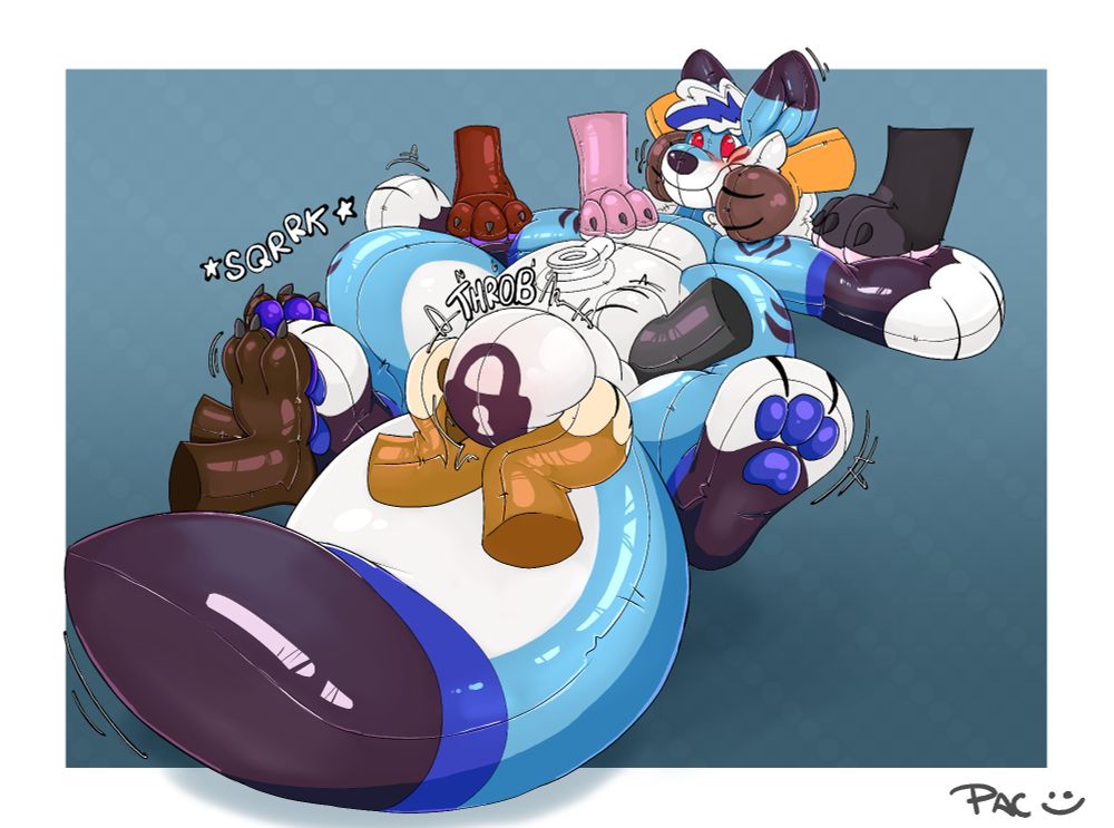 kotaro getting squished my many many pawbs