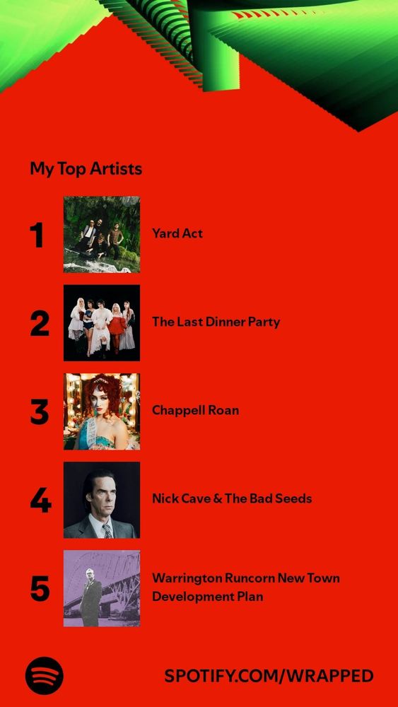 Spotify wrapped list of top artists. 
