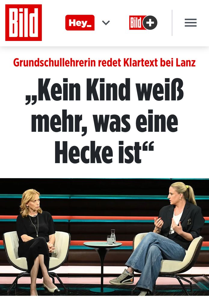 Screenshot Lanz, Sendung. Lehrerin beklagt, dass ihre Schüler nicht mehr wissen, was eine Hecke ist.
