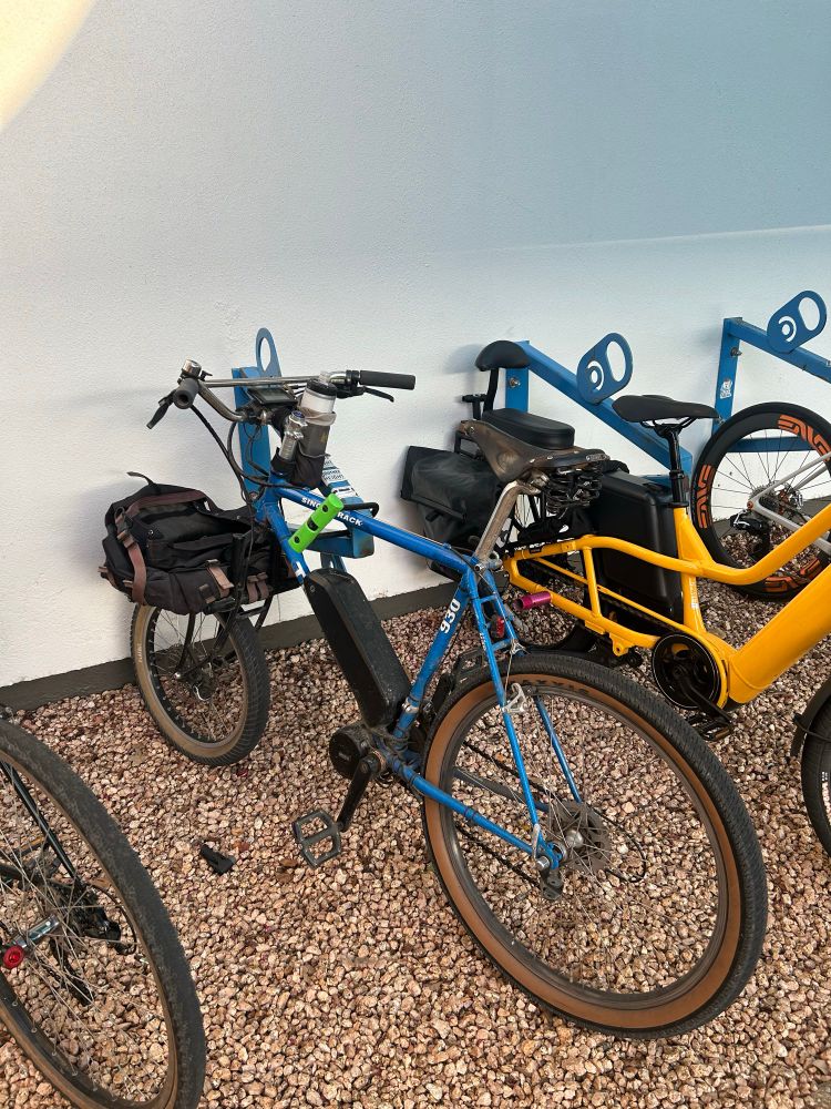 single track mtb converted to e-bike with a cargo fork 