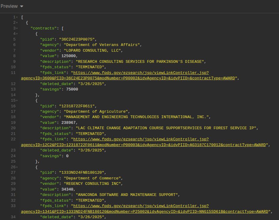 screenshot of contracts canceled by DOGE
