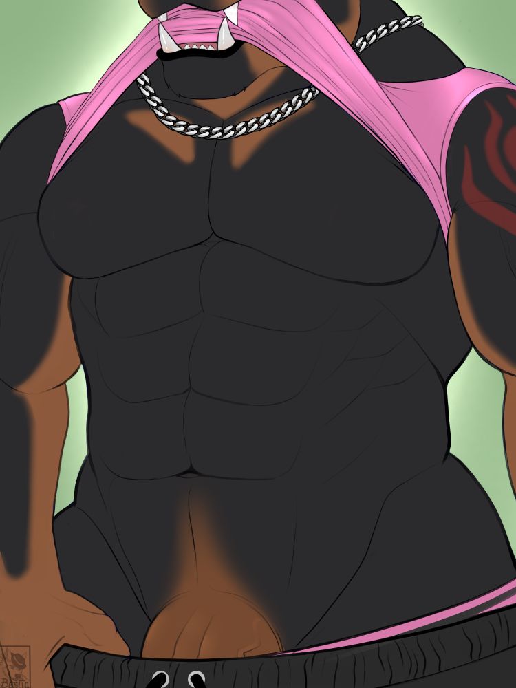 Muscled rottweiler showing off his torso