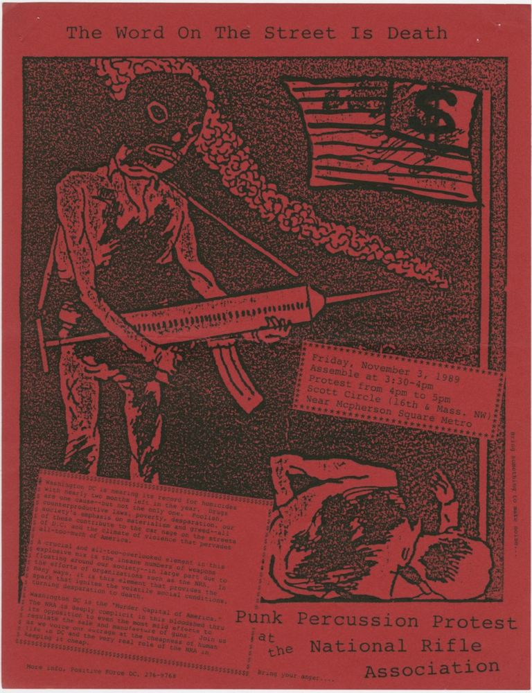 Flier for a Punk Percussion Protest at the National Rifle Association, Scott Circle, Washington, D.C., November 3, 1989. 