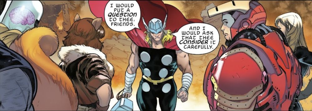 Panels from One World Under Doom #5 with art by R.B. Silva. Thor is trying to explain his position and Tony cannot shut up. 
