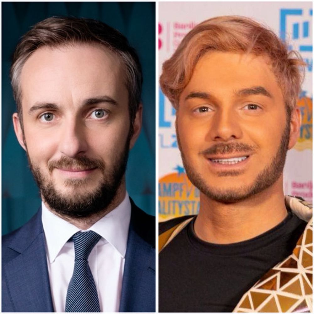 Eine Bildcollage, links ein Bild von Jan Böhmermann und rechts ein Bild von Sam Dylan