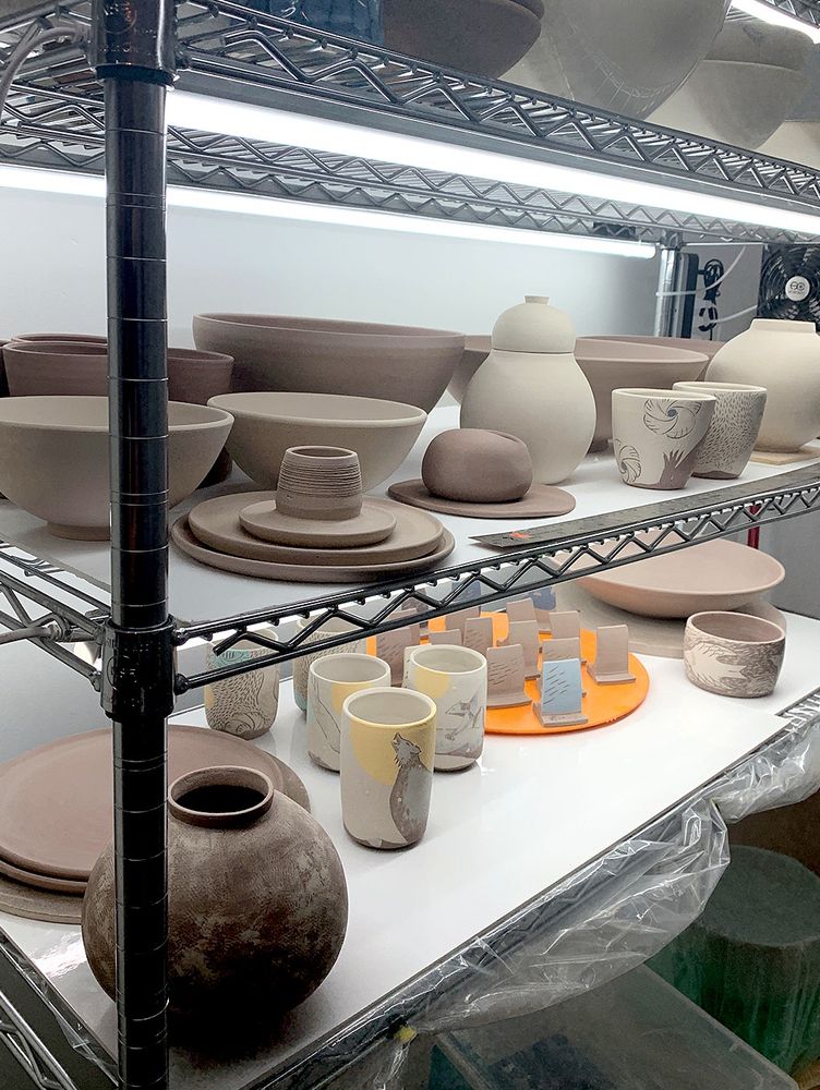More clay objects! Moon jars, plates, test tiles.