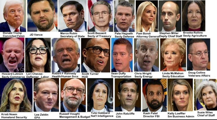 Photo montage of trump and his infrastructure. His cabinet, White House staff and all boot polishers. 