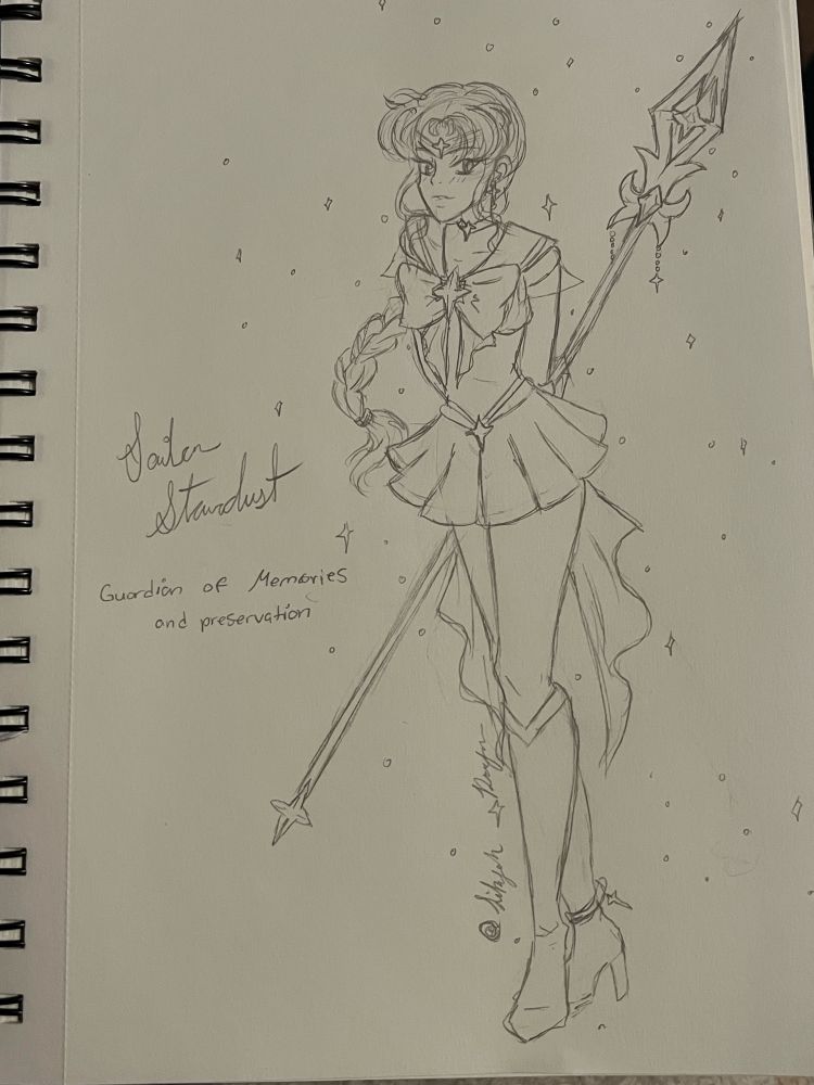 Sketchbook sketch of a original sailor scout, says Sailor Stardust, Guardian of Memories and preservation 