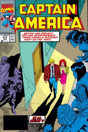 Steve Rogers and Diamondback are in civilian clothes and walking on a date. The Serpent Society looks on from the shadows 