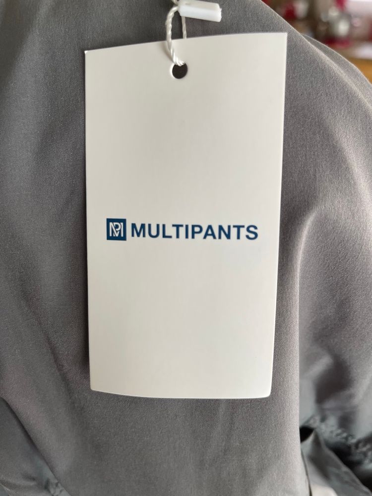 Label on a pair of lightweight travel trousers reads “Multipants”