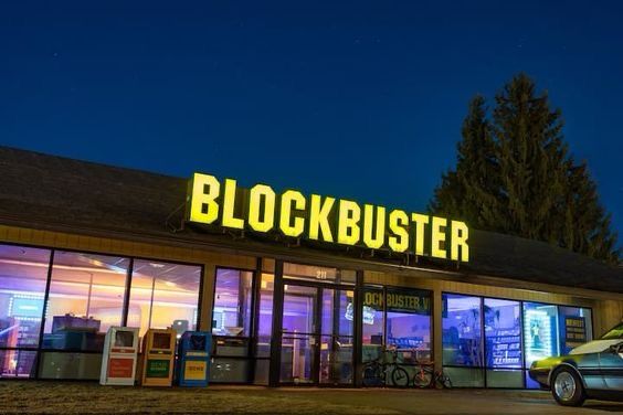 the outside of a blockbuster store 