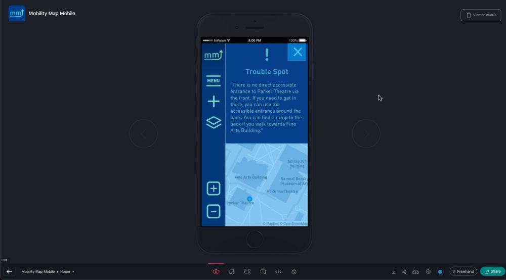 the invision prototype screen for Mobility Map