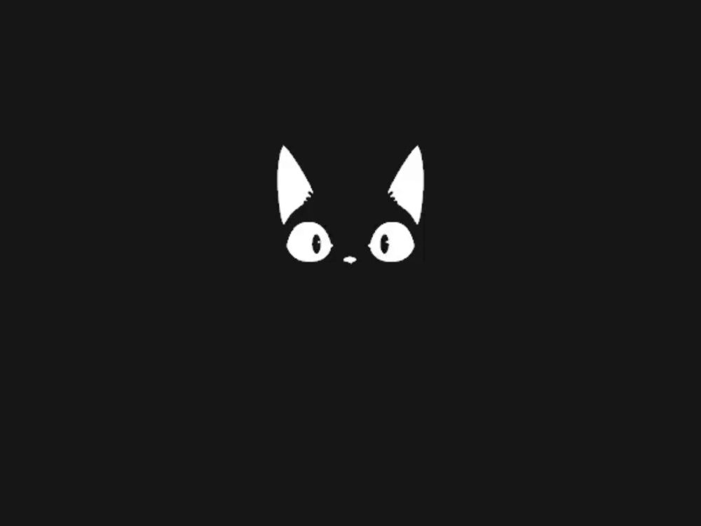 a black cat with white eyes is on a black background .