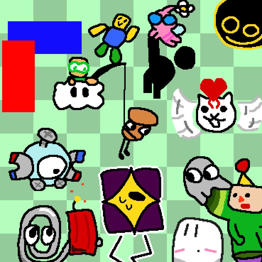 ProgressBar 95
Pokemon (Magnemite is my favorite)
Aseprite (my goat)
Katamari
Tasty Planet
Mario (most of it)
Pizza Tower
Battle Cats
Undertale/Deltarune
ROBLOX
Portal 1/2
Pikmin 1/2/3/4
WINDOWKILL
webdriver torso