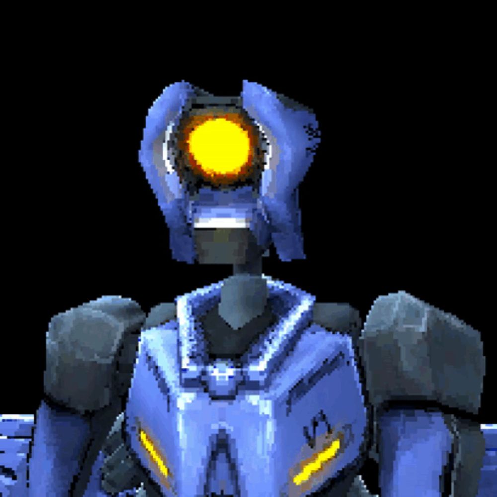 a pixel art of a robot with a yellow light on its head