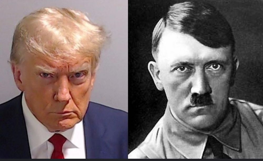 OMG!!!! How did no one see this!!!! Trump making the same face Hitler makes. The right is Trumps mugshot and the left is Hitlers photo for the cover of his infamous Mein Kampf book. 