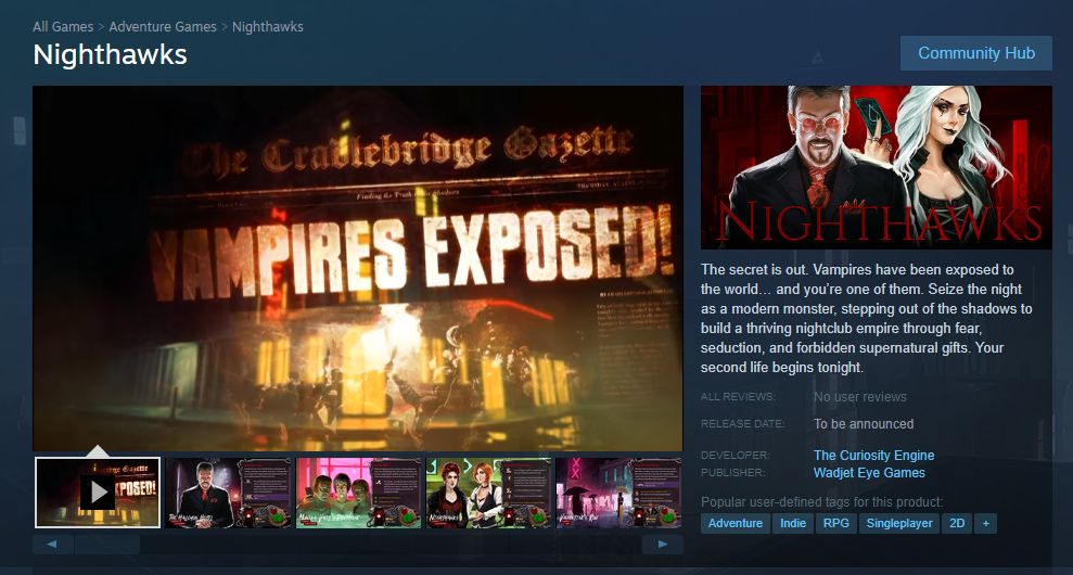 Screenshot of the page of Nighthawks